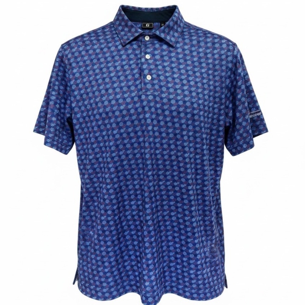FootJoy Heritage Shores Sz Large Golf Polo Shirt Blue Red Floral Print (W21)‎